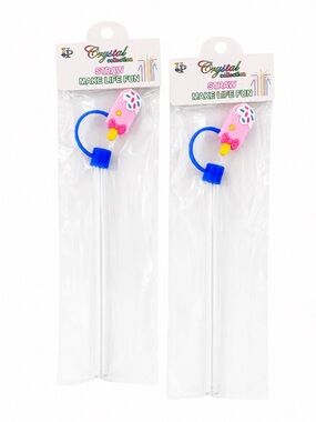TWO KAWAII STYLE CUTE POPSICLE REUSABLE STRAWS